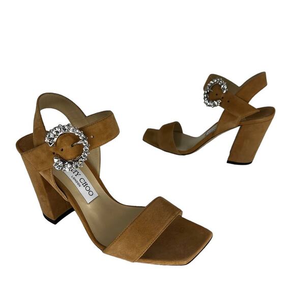 Jimmy Choo Maysa 85 Leather Mules in Caramel Crystal - Picture 5 of 15